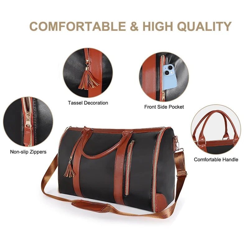 Buylor VIP for PU Folding Suitbag Women's Handbag Large Capacity Travel Duffle Bag Waterproof Clothes Totes Outdoor Fitness Bags
