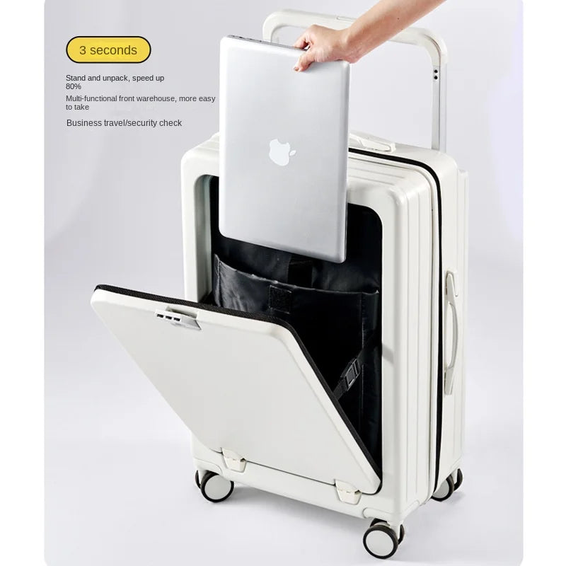 KO-KU Multifunctional Suitcase Pop-up Front Opening Wide Trolley Case 20Inch Boarding Box with USB Port Water Cup Holder Luggage