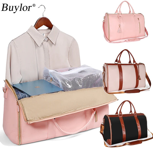 Buylor VIP for PU Folding Suitbag Women's Handbag Large Capacity Travel Duffle Bag Waterproof Clothes Totes Outdoor Fitness Bags